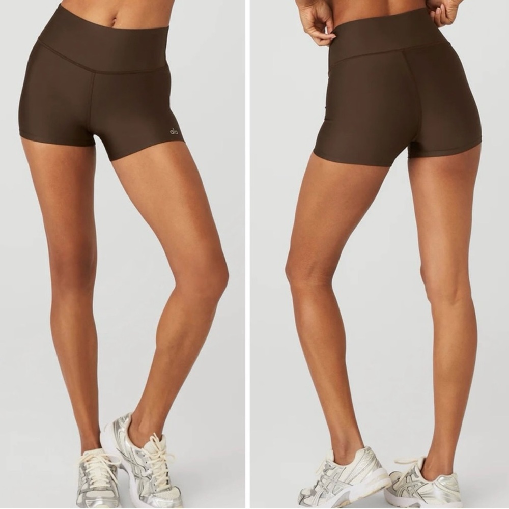 Alo Yoga Airlift Bike Shorts 3” Espresso Brown Gym Athletic High Rise Sz M